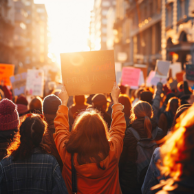 Photo prise au milieu d'une foule en manifestation
