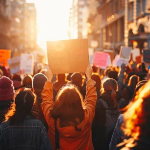 Photo prise au milieu d'une foule en manifestation