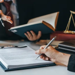 Juristes travaillant autour de documents et de livres