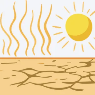 Terre aride, vague de chaleur montante sous un soleil de plomb